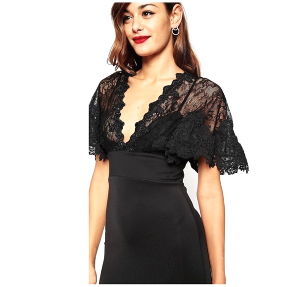 ASOS Black Lace Top Fishtail Scuba Maxi Dress - Picture 1 of 7